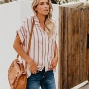 Vici Striped Button Up Top, L- NWOT